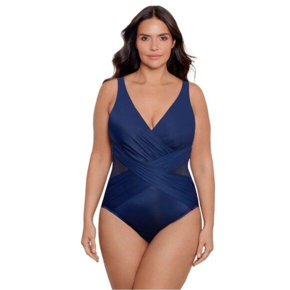 NWT Miraclesuit | Midnight Plus Size Crossover One Piece Swimsuit 18W - Picture 2 of 7